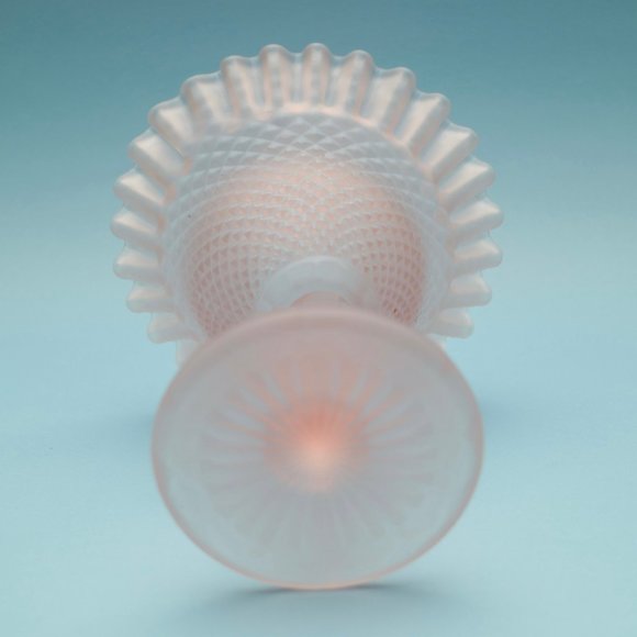 Frosted Pink Satin Vintage Candy Holder Compote - Crimped - Picture 3 of 4